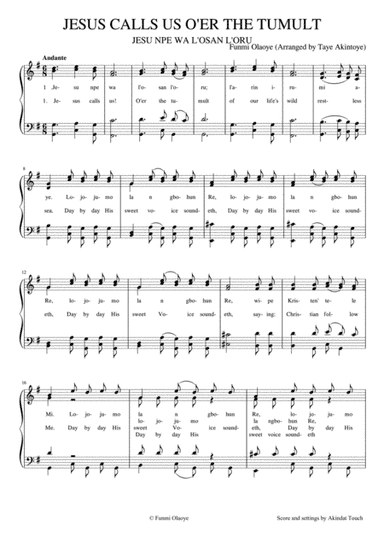 Jesus calls us o'er the tumult
