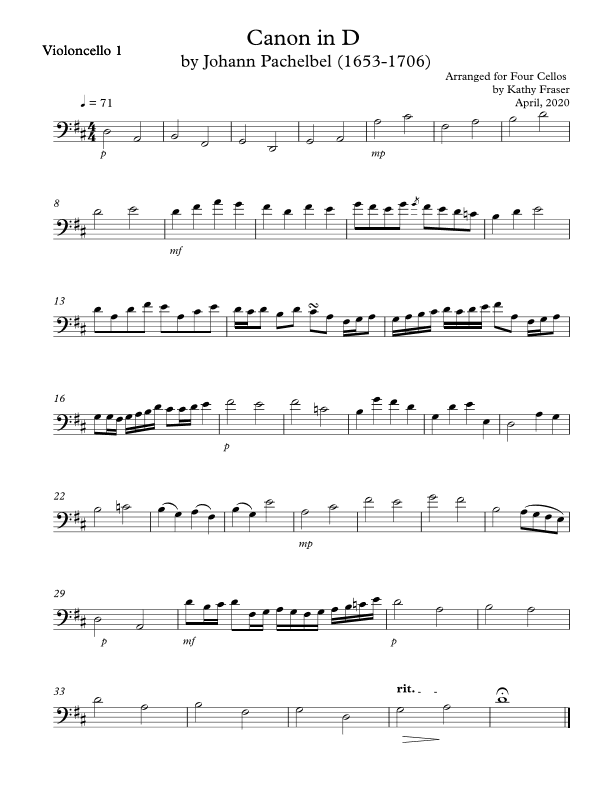Pachelbel's Canon in D for Cello Quartet (arr. Kathy Fraser)