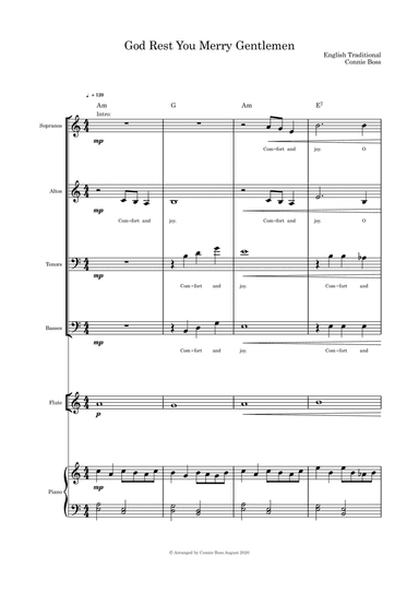 God Rest You Merry Gentlemen - SATB flute or cello or violin (with parts included) and piano (arr. Connie Boss)