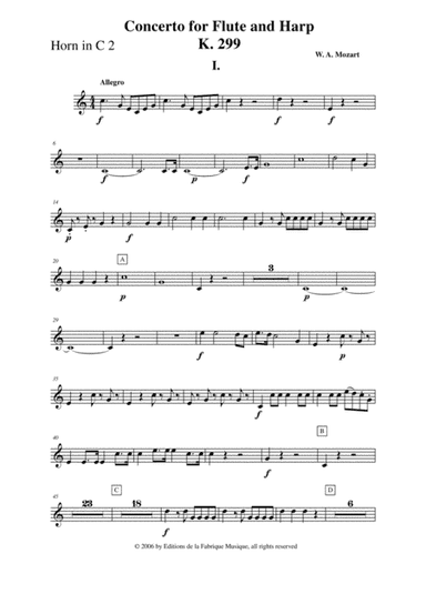 Wolfgang Amadeus Mozart: Concerto for flute and harp, K. 299, Horn in  C 2 part (arr. Musik Fabrik Music Publishing)