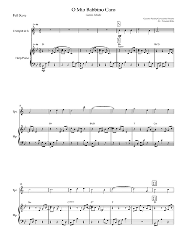 O Mio Babbino Caro (Puccini) for Trumpet in Bb & Piano with Chords (arr. Fernando Britto)