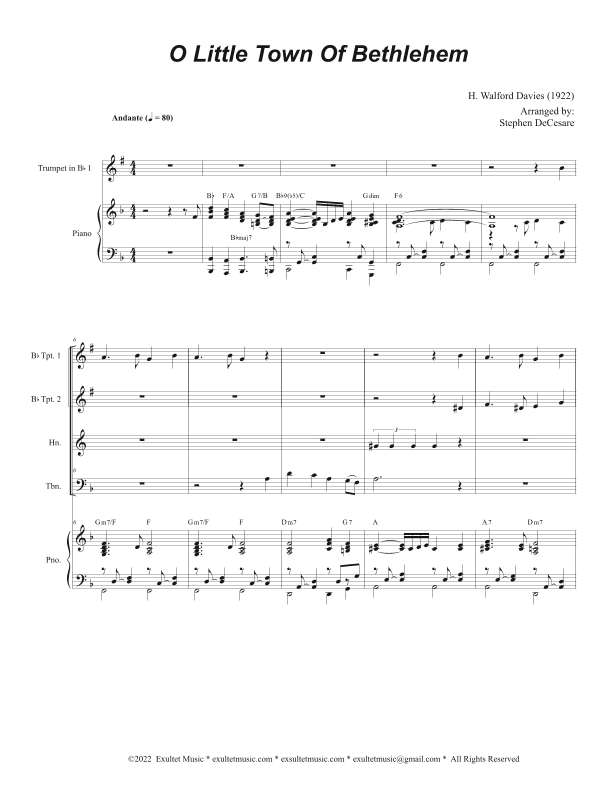 O Little Town Of Bethlehem (Brass Quartet and Piano) (arr. Stephen DeCesare)