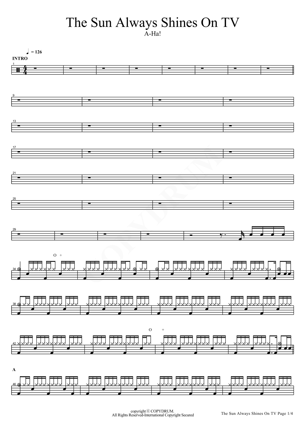 The Sun Always Shines On Tv (arr. COPYDRUM)