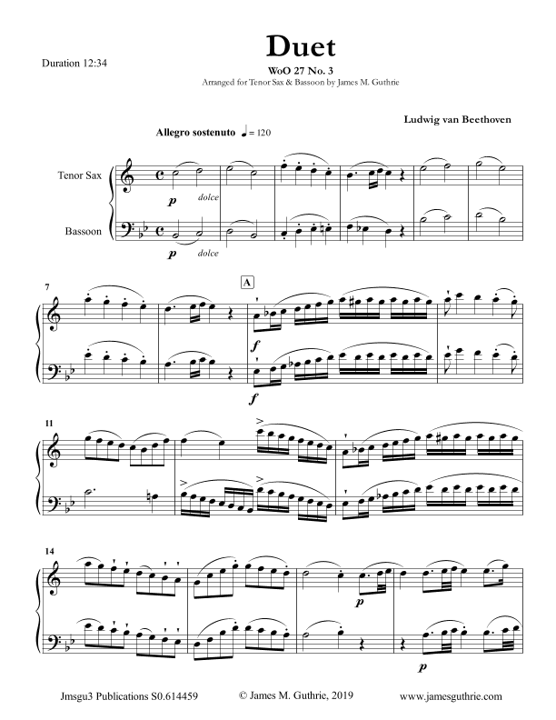 Beethoven: Duet WoO 27 No. 3 for Tenor Sax & Bassoon (arr. James M. Guthrie, ASCAP)