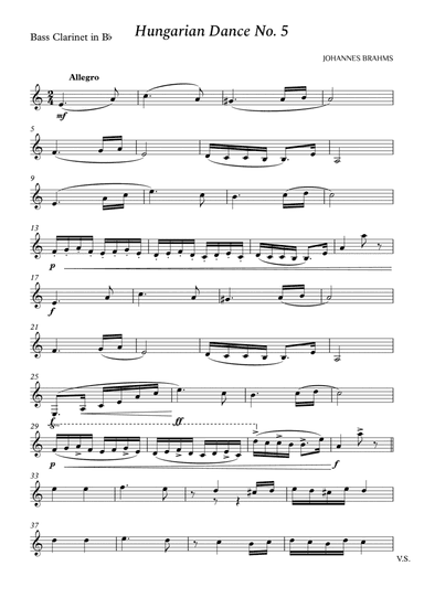 Hungarian Dance No. 5 for Bass Clarinet in Bb (arr. Cássio Silva Chaves)