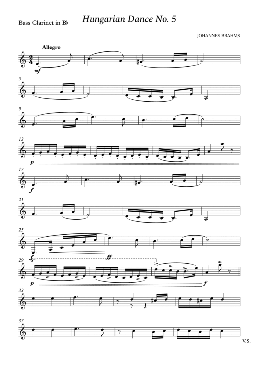 Hungarian Dance No. 5 for Bass Clarinet in Bb (arr. Cássio Silva Chaves)