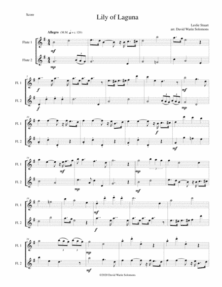 Lily of Laguna arranged for 2 flutes (arr. David Warin Solomons)