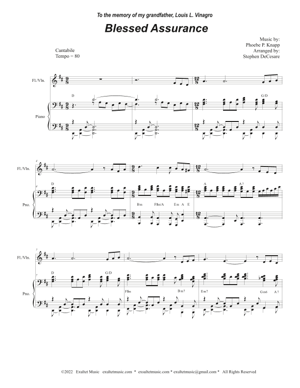 Blessed Assurance (Flute or Violin solo and Piano) (arr. Stephen DeCesare)