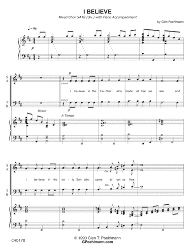 I BELIEVE - SATB CHOIR (div) with Piano Accompaniment