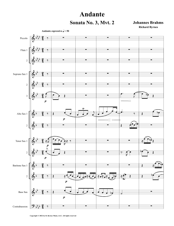 Andante, Op. 5, Mvt. 2 (Saxophone Choir + Piccolo, 2 Flutes & Contrabassoon) (arr. Richard Byrnes)