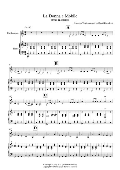 La Donna e Mobile for Euphonium and Piano (arr. David Burndrett)