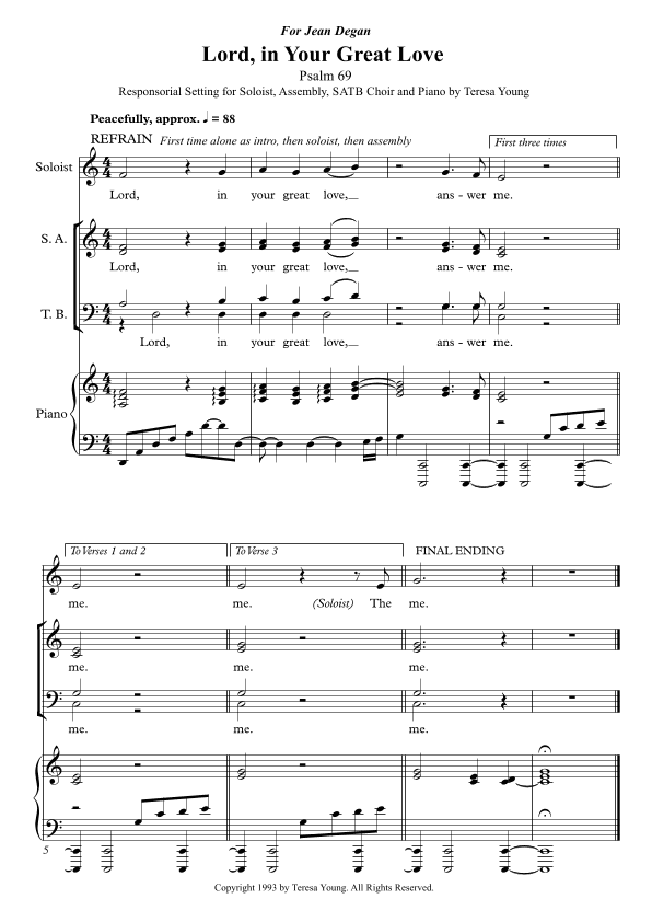 Responsorial Psalm 69, Lord in Your Great Love, for Soloist, SATB Choir, and Piano (arr. Teresa Young)