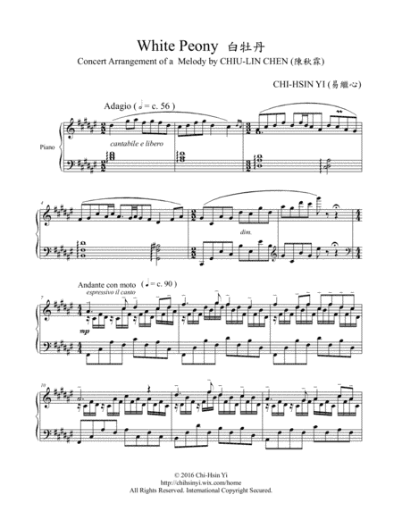 "White Peony" Concert-Arrangement (arr. Chi-Hsin Yi)