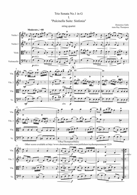 Gallo: Trio Sonata No.1 in G  (Stravinsky's Pulcinella Suite Mvt.1 Sinfonia) - string quartet (arr. Ray Thompson)