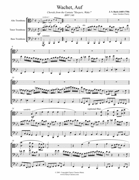 Sleepers Awake (Wachet Auf) for Trombone Trio (arr. Gordon Cherry)