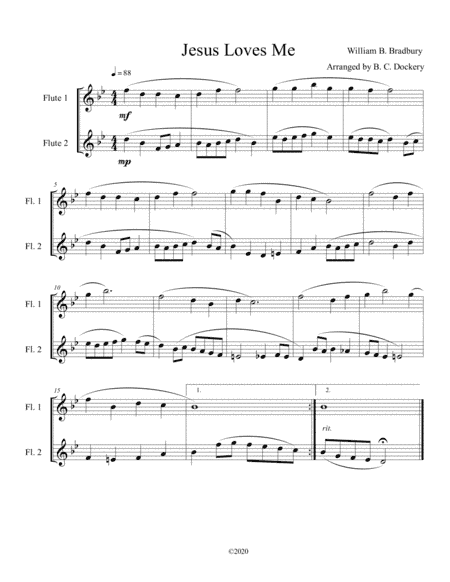 Jesus Loves Me (flute duet) (arr. B C Dockery)