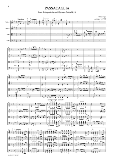 Respighi  Passacaglia from Ancient Airs and Dances Suite No.3, for string quartet, CR004 (arr. FCMUSIC)