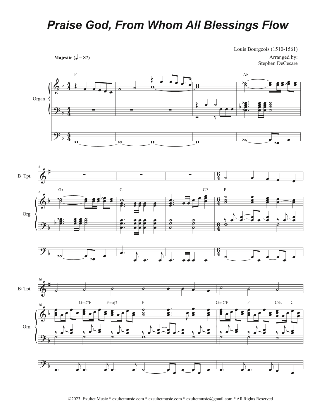 Praise God, From Whom All Blessings Flow (Bb-Trumpet solo and Organ) (arr. Stephen DeCesare)