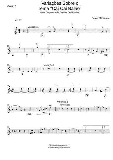 Cai Cai Balão - Theme and Variations - Score Only (arr. Rafael Milhomem)