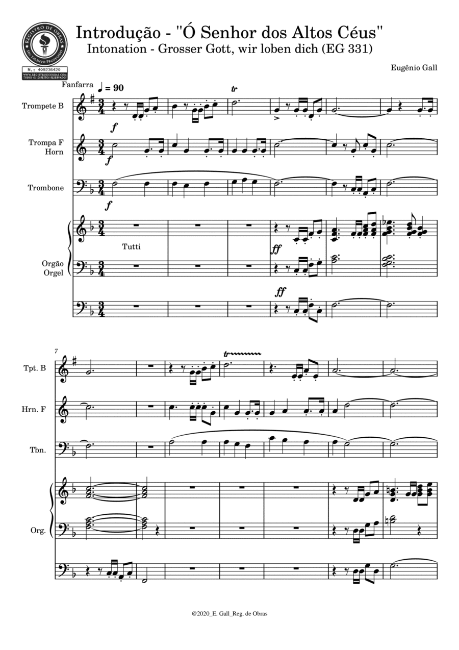 Holy God, We Praise Thy Name / Großer Gott, wir loben dich" for brass ensemble and organ (arr. Eugenio Gall)