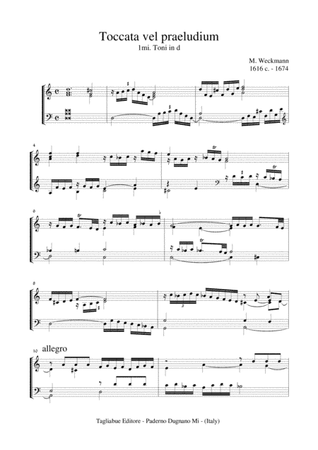 TOCCATA AND PRAELUDIUM - M. Weckmann - For organ 3 staff (arr. Marcello Meneguzzo)
