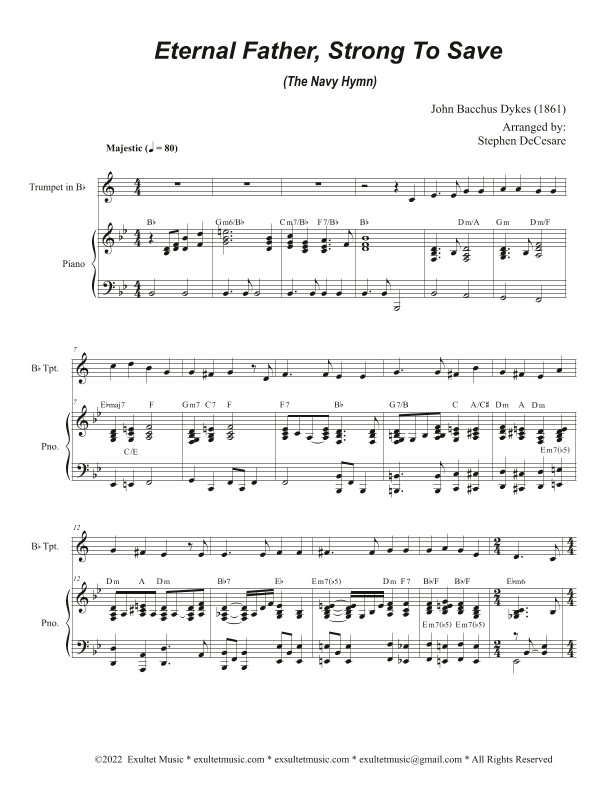 Eternal Father, Strong To Save (The Navy Hymn) (Bb-Trumpet solo and Piano) (arr. Stephen DeCesare)