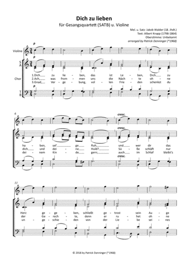 Dich zu lieben für Violine u. Gesangsquartett (arr. Patrick Denninger (*1968))