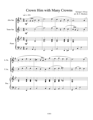 Crown Him with Many Crowns (alto and tenor sax duet) with optional piano accompaniment (arr. B. C. Dockery)