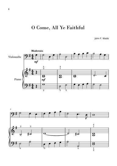 O Come, All Ye Faithful (Easy Cello with Piano Accompaniment) (arr. Gisele Sant'Ana)