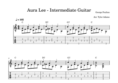 Aura Lee (Intermediate Solo Guitar) (arr. Tyler Adams)