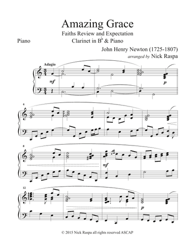 Amazing Grace (piano and clarinet in B Flat) - Piano part (arr. Nick Raspa)