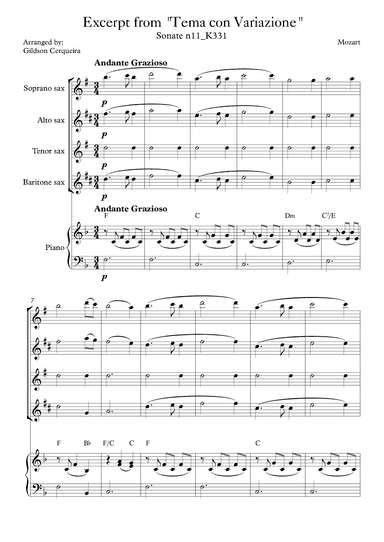 Excerpt from sonate k331 - "Tema con Variazione" (arr. Gildson Cerqueira)