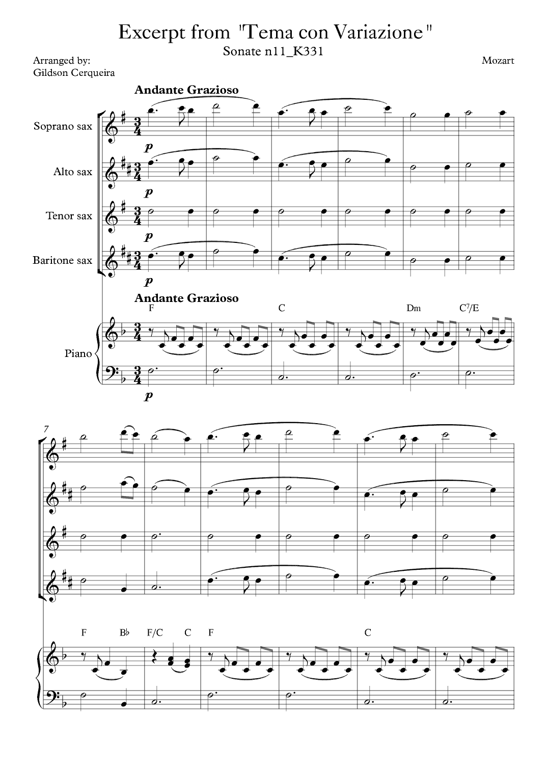 Excerpt from sonate k331 - "Tema con Variazione" (arr. Gildson Cerqueira)