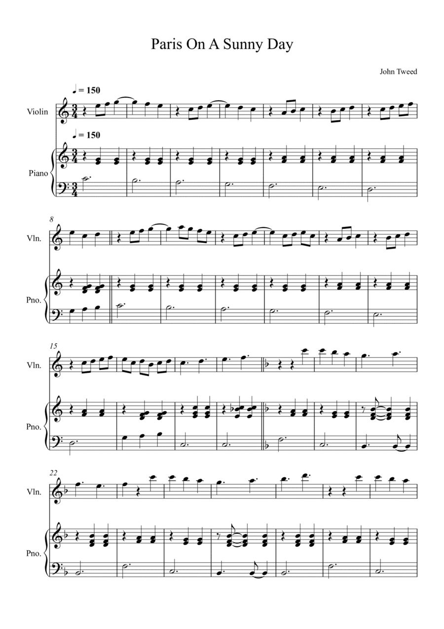 Paris On A Summer Day for Violin and Piano
