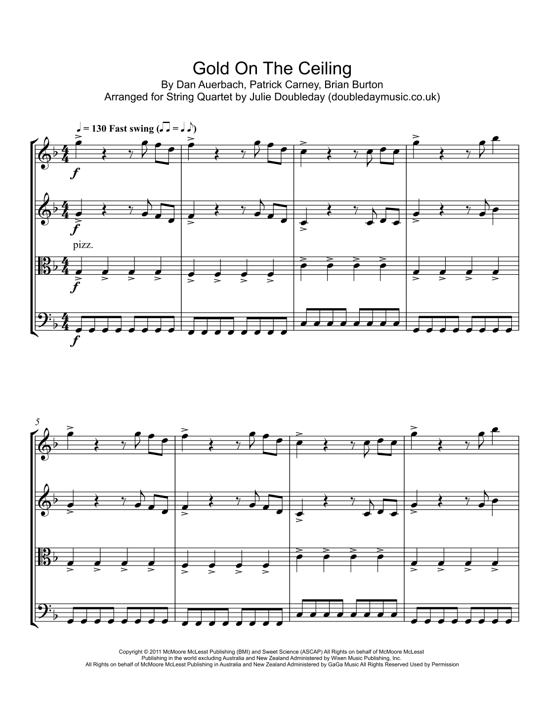 Gold On The Ceiling (arr. Julie Doubleday)