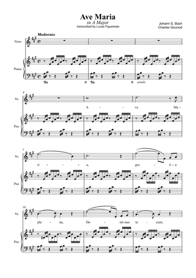 Ave Maria (Bach-Gounod) in A Major for Piano and Voice (arr. Lucas Figueiredo)