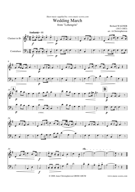 Wedding March from Lohengrin - Clarinet and Double Bass (arr. Anne L Christopherson GRSM ARCM)