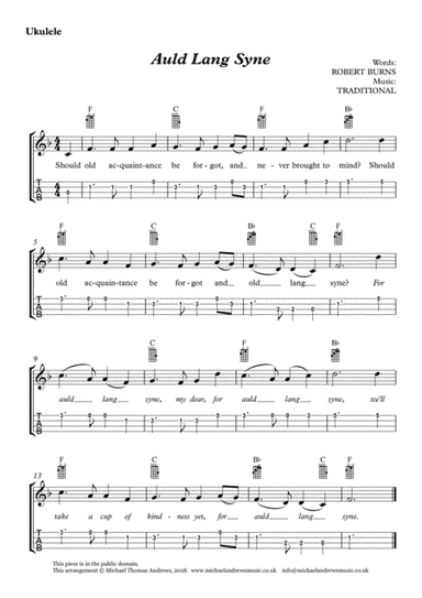 Auld Lang Syne (for Ukulele with TAB) (arr. Michael Thomas Andrews)
