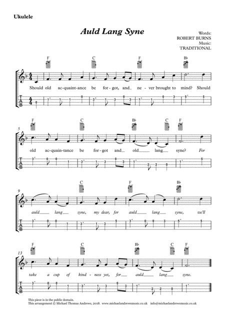Auld Lang Syne (for Ukulele with TAB) (arr. Michael Thomas Andrews)