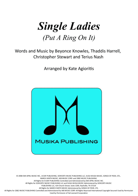 Single Ladies (Put A Ring On It) (arr. Kate Agioritis)