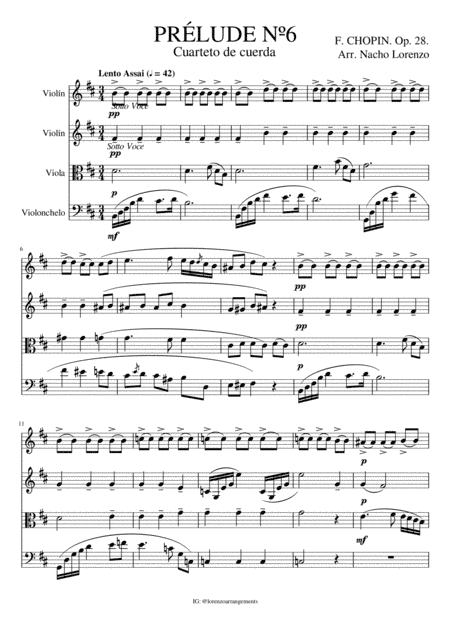 Preludio Nº 6, Frédéric Chopin. String Cuartet (arr. Nacho Lorenzo)