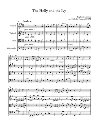 The holly and the ivy - easy string quartet (arr. Nicholas Palmer)