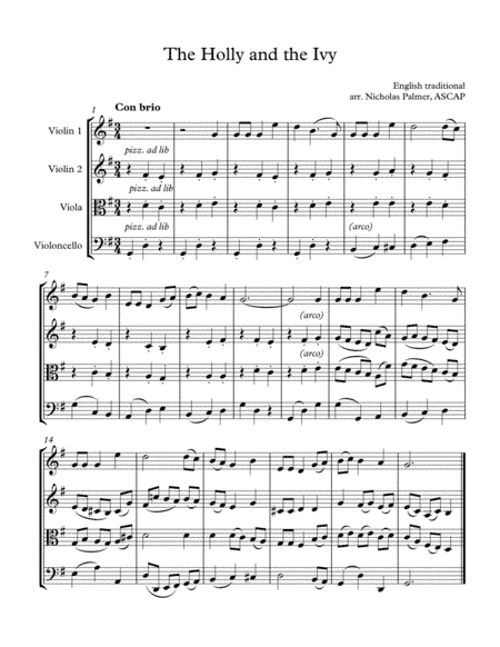 The holly and the ivy - easy string quartet (arr. Nicholas Palmer)