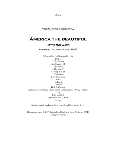 America The Beautiful- for Solo voice, Choir and Full Orchestra (arr. John Hoesly)