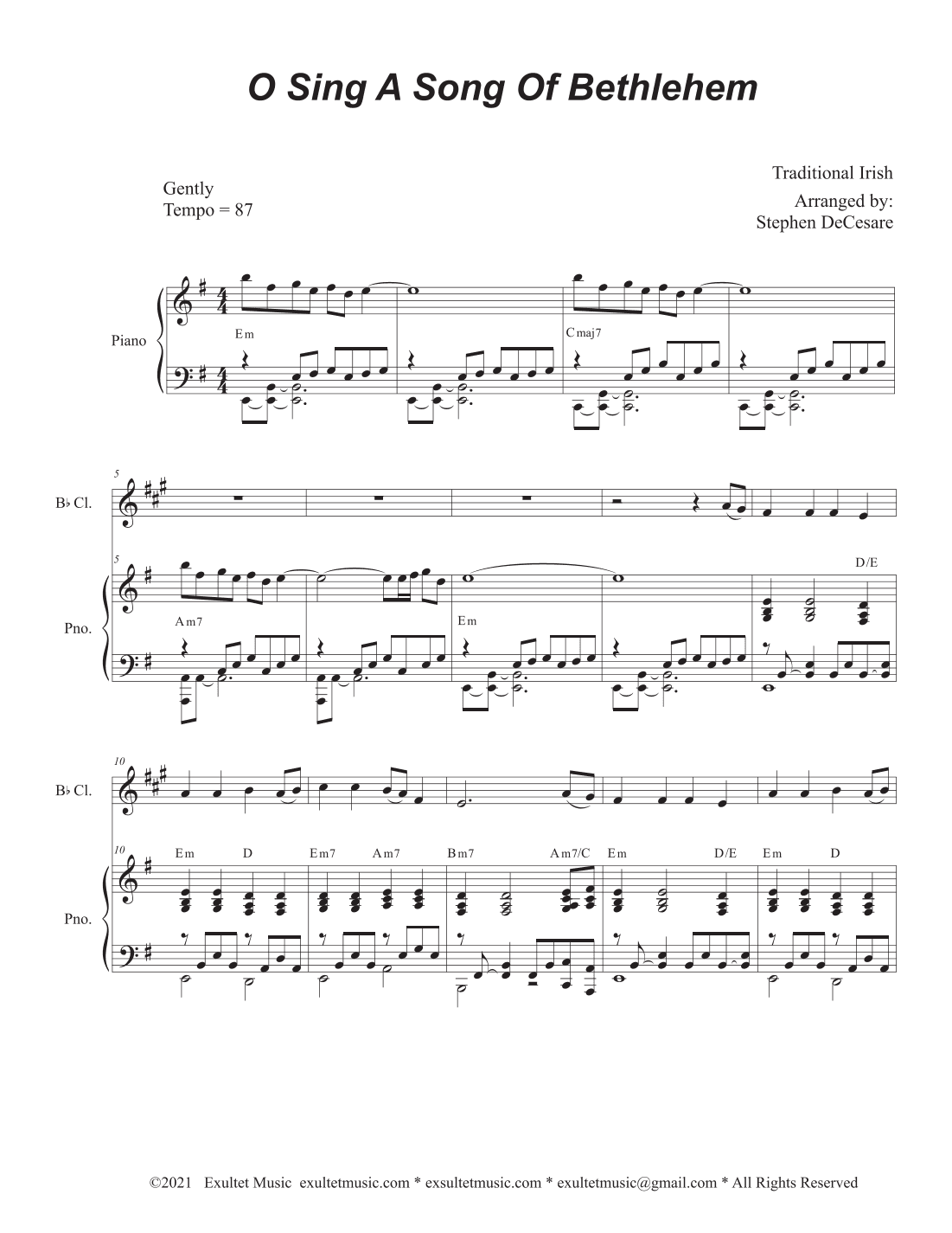 O Sing A Song Of Bethlehem (Bb-Clarinet solo and Piano) (arr. Stephen DeCesare)