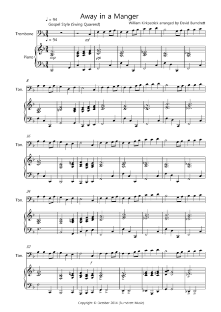 Away in a Manger (Gospel Style!) for Trombone and Piano (arr. David Burndrett)
