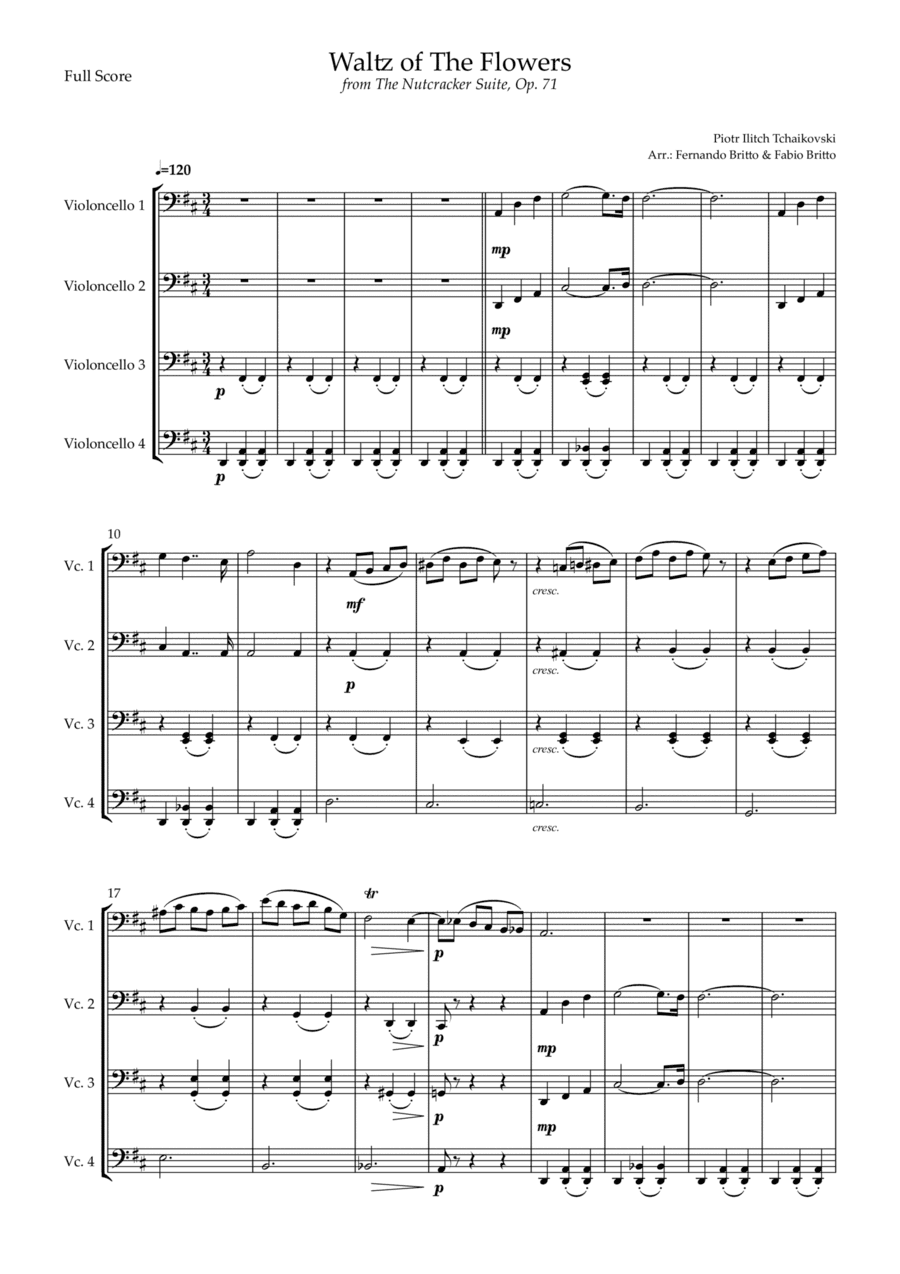 Waltz of The Flowers - from Nutcracker (P. I. Tchaikovsky) for Cello Quartet (arr. Fernando Britto, Fabio Britto)
