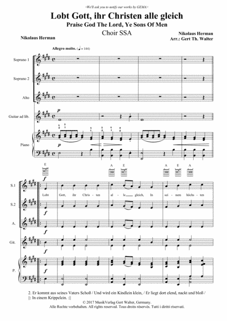 Praise God The Lord, Ye Sons Of Men (arr. Gert Th. Walter)