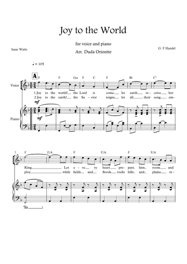 Joy to the World (F major - one voice - with chords) (arr. Duda Oriontte)