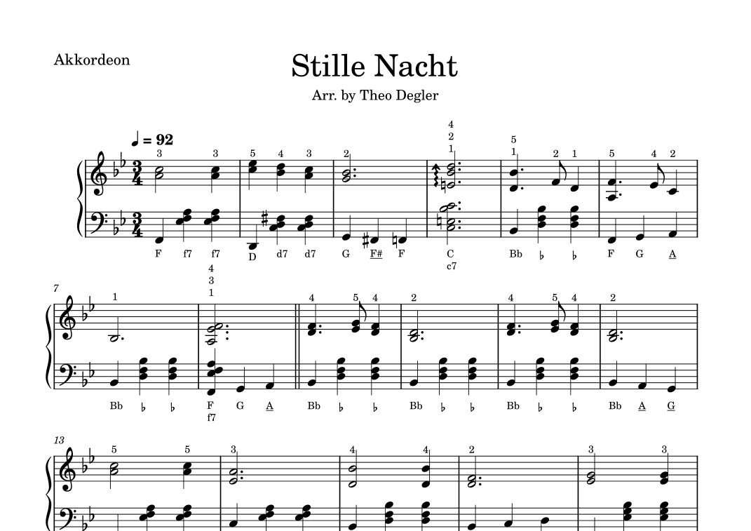 Stille Nacht in Bb Dur / Akkordeon (arr. Theo Degler)